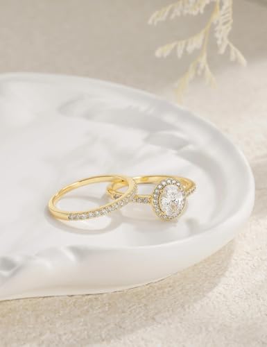 Image of EAMTI 1.5CT 925 Sterling Silver Cubic Zirconia Bridal Rings Sets Oval Cut CZ Engagement Rings Wedding Band For Women Size 4-10