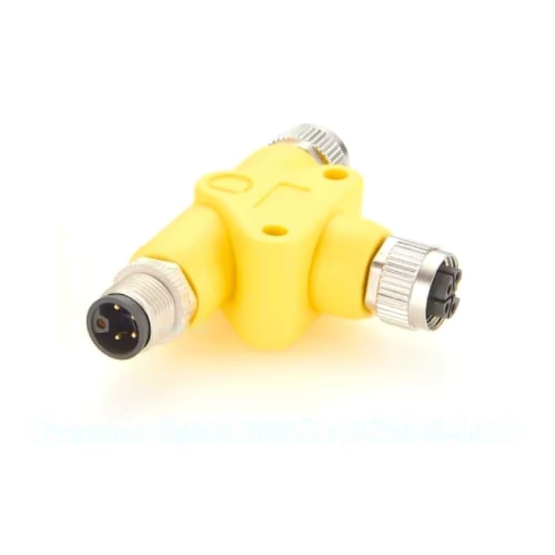 T-Coupler M12 L-Coded Parallel Power Supply Extension Cable, Field Wiring 5-pin 3-Way Coupler, Industrial Circular Sensor.