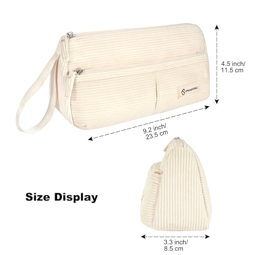 Image of FINPAC Pencil Case, Corduroy Triangle Makeup Bag, Kawaii Pen Bag Pouch Holder Box Organize for Study, Office, or Travel, Beige