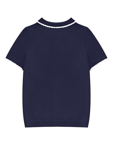 Image of Girls Short Sleeve Polo Shirt V Neck Button Down Shirts Summer Knit School Uniform Crop Tops