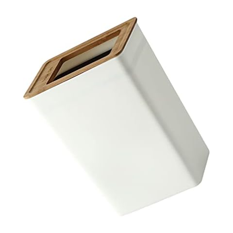 DOITOOL Vintage Plastic Trash Can with Wood Lid Cover