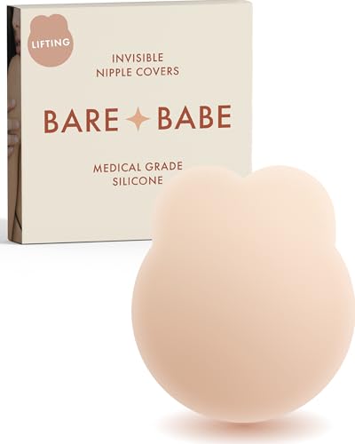 Bare Babe Nipple Covers with Lift - Reusable Sticky Bra Push Up - Waterproof Nipple Pasties Strapless Bras for Women 4 Shades