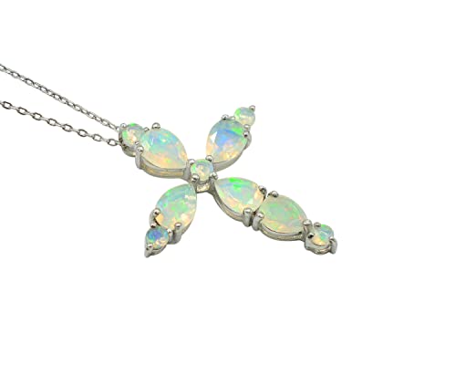 Natural Ethiopian Cut Opal Gemstone Holy Cross Pendant Necklace 925 Sterling Silver October Birthstone Opal Jewelry Engagement Gift For Her (Pd-8425) (20 Inches, Yellow Gold) #TOP10