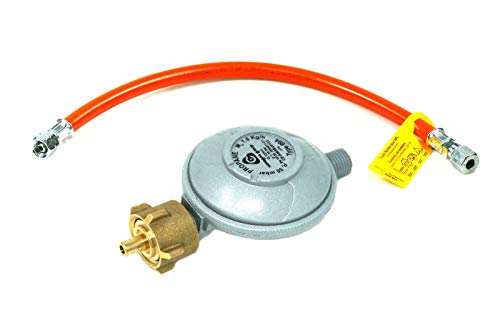 Druckminderer 50mbar + Gasschlauch (1m) - Druckregler für Gasflasche - Gasdruckminderer für Grills, Heizstrahler etc. Umrüstset auf