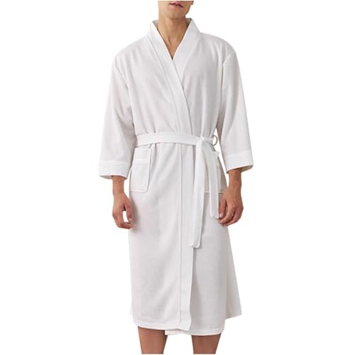 Cambkatl Men's Waffle Robe Comfy Long Spa Bathrobe Kimono Cardigan Sleepwear Nightgown with Pockets & Belt