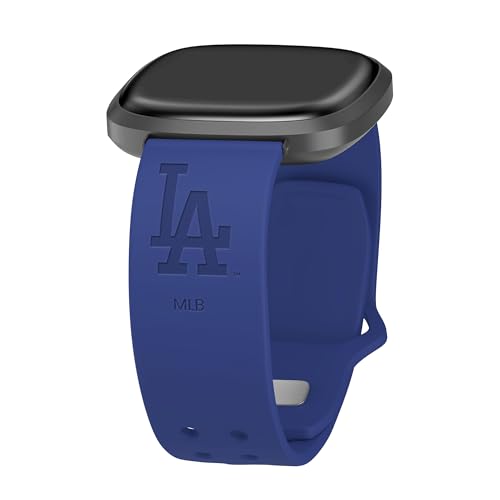 Game Time Los Angeles Dodgers Engraved Silicone Sport Watch Band Compatible with Fitbit Versa 3 and Sense (Blue)