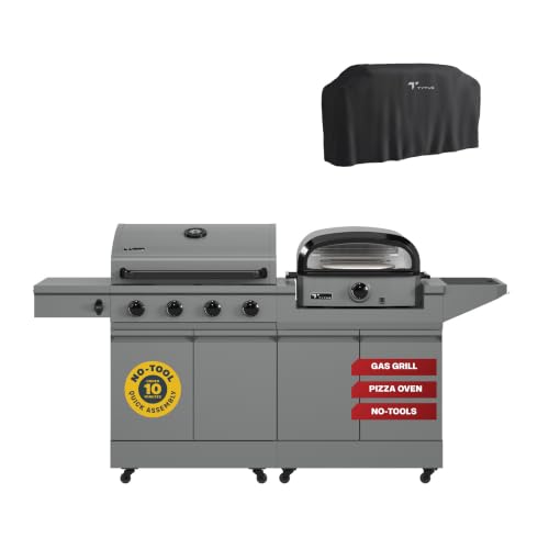 Tytus 2-in-1 Gas Grill 4-Burner, Pizza Oven & Cover, Prep