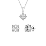 GILDED 1/10 Carat Total Weight Lab-Grown Diamond Stud Earrings & 18" Necklace Set for Women | 925 Sterling Silver & 14KT Gold Plated Silver | Hypoallergenic Jewelry | SI1 Clarity, F Color, Round Cut