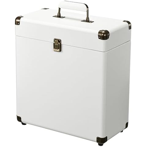 Costravio Vinyl Record Storage Case LP Album Collection Display Box Water Resistant Vinyl Record Organizer Storage Holds 45 Valuable Records 7/10/12 Inch Collapsible Storage Crate White Cover