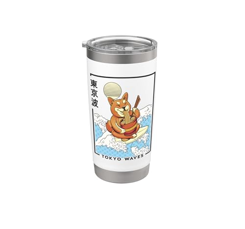 Shiba Inu Ramen Japonés Wave Anime Niños Kawaii Estética Vaso térmico de acero inoxidable de doble pared