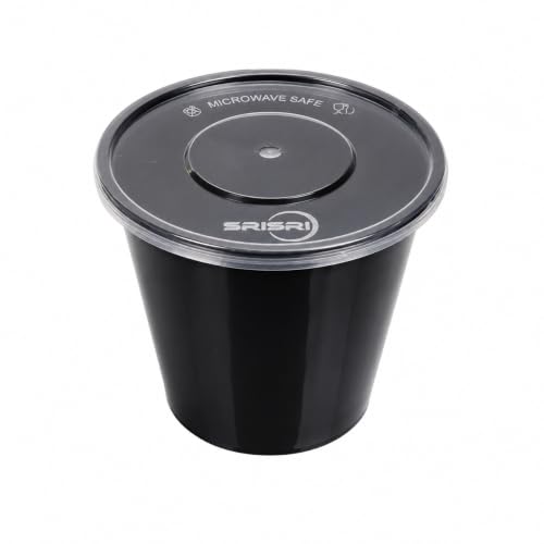 Image of [1000 ml, 25 Count, Round, Black Reusable Plastic Food Storage Containers with Lid | Airtight, Microwave Safe Containers | Perfect for Meal Prep, Storage, Takeaway & Food Delivery