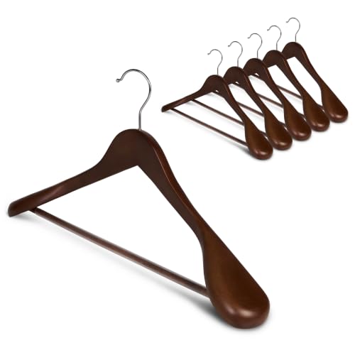 StorageWorks Wood Hangers 6 Pack, Extra Wide Shoulder Suit Hanger, Walnut - image 1