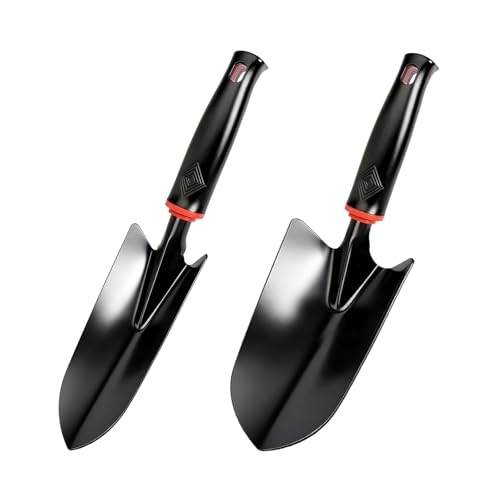 2 Stück Gartenschaufel Kohlenstoffstahl Gartenspaten aus Stahl(32.5x8cm/32.5x5.5cm), Gartenschaufel klein,Handschaufel, Pflanzschaufel, Blumenkelle zum Pflanzen, Umpflanzen, Jäten (Schwarz)
