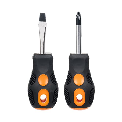 Invero Set of 2 Handy Short Compact Screwdriver Set - Ideal for General Use and Confined Spaces