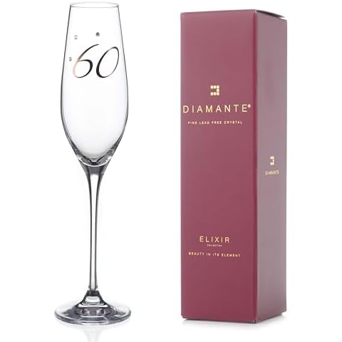 DIAMANTE 60th Birthday Champagne Flute with Crystals Cover