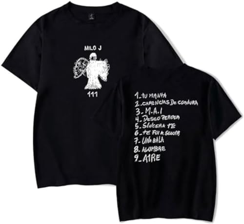 Camiseta Milo J Merch Milo J 111 Album para mujer y hombre con cuello redondo de manga corta estilo retro, Negro, S