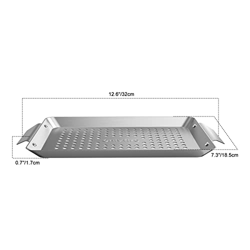 Onlyfire Grillschale Edelstahl, Rechteckiger Grillkorb Set für Fleisch, Gemüse und Fisch, Mini Grillschalen für Gasgrill Zubehör, Gelochte Grillpfanne, 32 x 18,5 x 1,7 cm