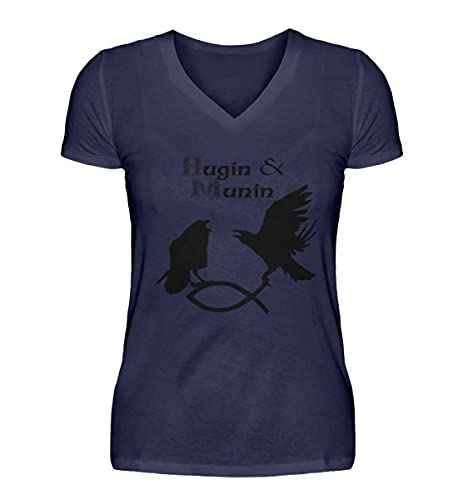 T-shirt en V Hugin & Munin femme bleu pour vos sorties décontractées et week-ends