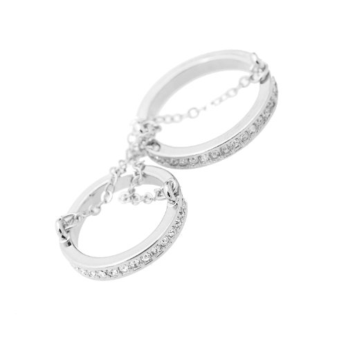 Spinningdaisy Crystal Double Layer with Chain Knuckle Ring (Silver Plated)