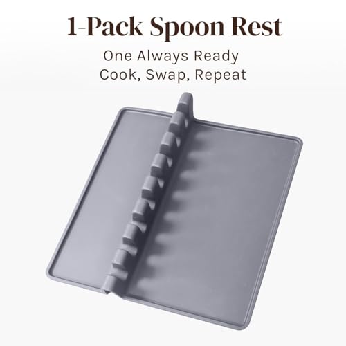 Image of Cooler Kitchen Gray Silicone Spoon Rest for Stove Top with Drip Pad (1 Pack) - Extra Large Heat-Resistant, BPA-Free Utensil Rest for Kitchen Counter - Utensil Holder for Spatulas, Tongs, Ladles