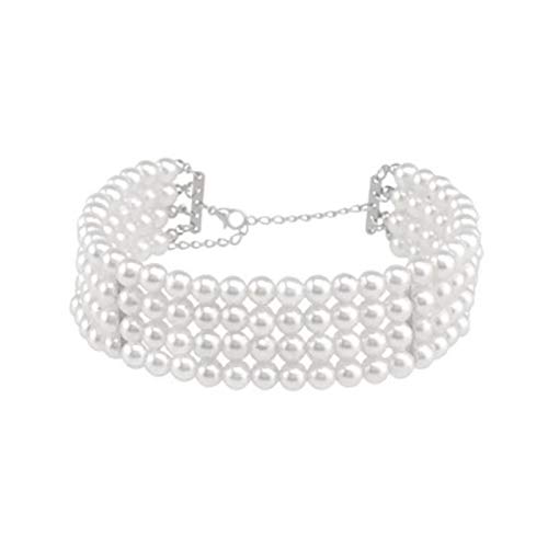 Round Imitation Pearl Choker Multi-Layered Pearl High Sense Necklace Multi Strands Choker 20s Flapper Necklace Accessories for Gatsby Themed Party