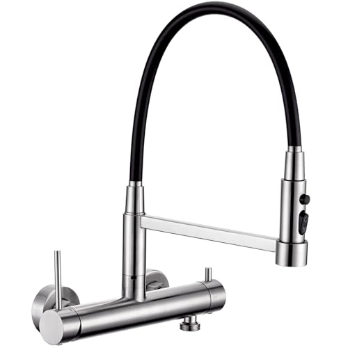 Robinet Cuisine Mural avec Raccord 3/4 pour Lave-Vaisselle, DETBOM Mitigeur Evier Cuisine Noir avec 3 Types de Jets et Rotation à 360°, Mitigeur Cuisine...