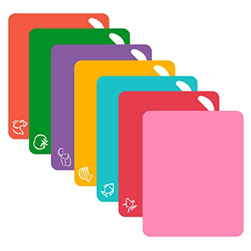 Planche à Découper Flexible, 6 Pièces Planche à Découper en Plastique, Ensemble de Planches à Découper avec 1 Set de Table en Silicone, Planche Cuisine Plastique pour Poisson/Légume/Fruit /Viande/Pain