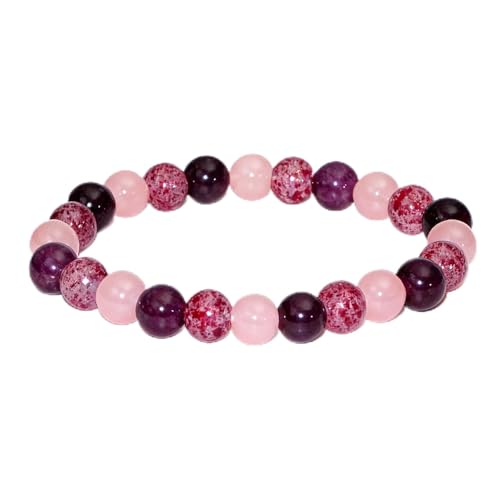 Image of DIDIDOUDOU Strawberry Quartz Garnet Beaded Bracelet, 8mm Round Beads, Highly Flexible, Soothes Anxiety, Healing, Suitable For Meditation And Praying For Wealth