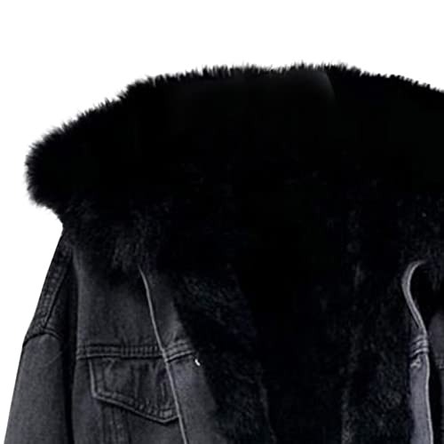 Womens Winter Warm Denim Parkas Jacket Thicken Faux Fleece Lined Jean Coat With Pocket Cool Cowboy Anoraks Outwear #TOP3