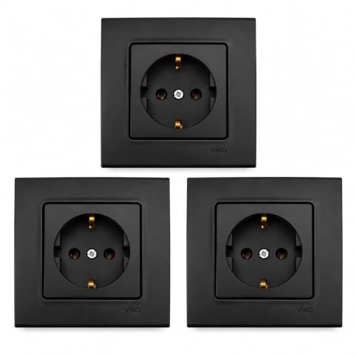 Viko Gece Siyah Topraklı Priz 3 Adet Set | Modern Tasarım Dekoratif Elektrik Prizi
