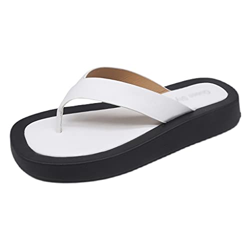 MTFBQ Flip Flop Sandals for Women Leather Platform Leather Slippers, Skidproof Lightweight Women Indoor&Outdoor Slipper Open-Toe Gym Sandy Beach Flip Flop Comfortable Soft Sandals