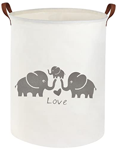Image of HIYAGON Baby Laundry Basket Cute Elephant Hamper Baby Hamper for Nursery Boy and Girl Kids Toy Storage Basket Bin Organizer Elephant Room Decor(Love elephant)