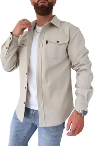 ArknAv Men’s B Button Down Shirt Jacket – Casual Stylish Shirt Jackets for Youth