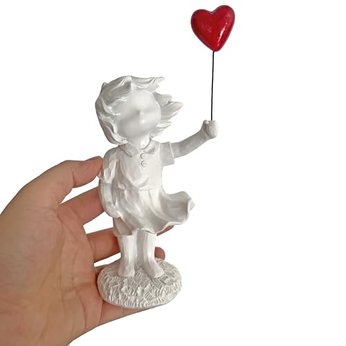 Estatua de Niña con Globo en Forma de Corazón Blanca miniatura 4