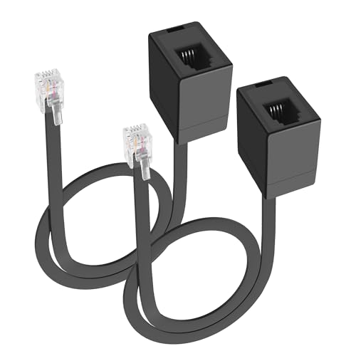 MEIRIYFA Lot de 2 rallonges RJ9 pour téléphone - Câble d'extension RJ9 4P4C mâle vers femelle - Déconnexion rapide pour téléphone de bureau - 25 cm