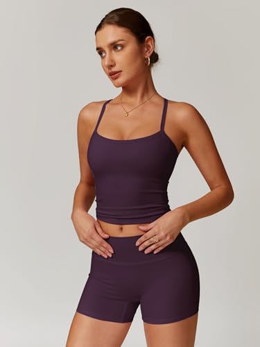 Image of ABOCIW 2 Pieces Workout Sets for Women, Cross Back Tank Top Matching High Waist Biker Shorts, Gym Yoga Pilates Outfits