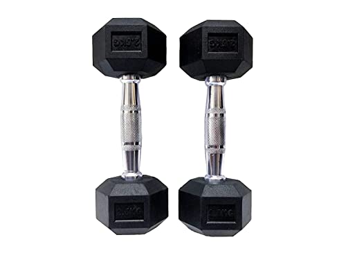 TTC Fitness Hexagonal Dumbbell pair, Rubber Coated Steel Dumbbells, Fitness equipment for men and women, Black (2.5Kg X 2Pcs = 5Kg)