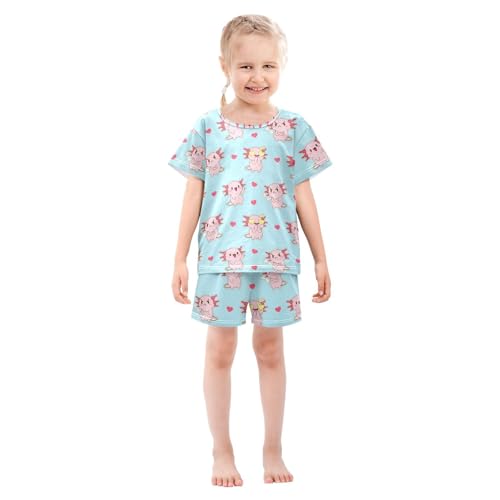 Pajama Short Sets Cute Axolotl Soft Cotton Summer Sleepwear 2 Piece PJS Size 5-14T4