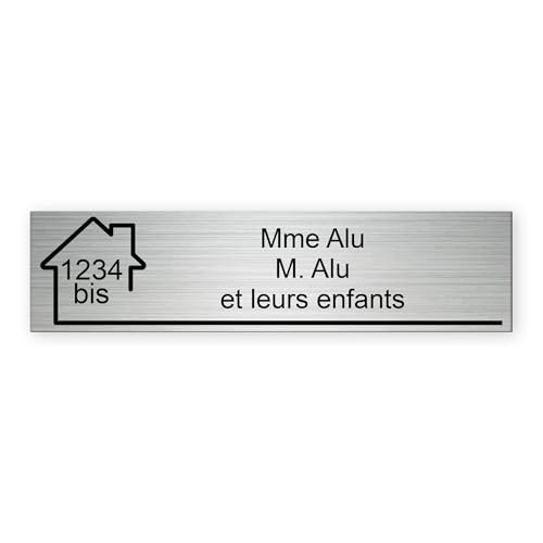 Plaque gravée pour nom et numéro boîte aux lettres autocollante 10x2,5cm personnalisée 1 à 3 lignes Alu Brossé