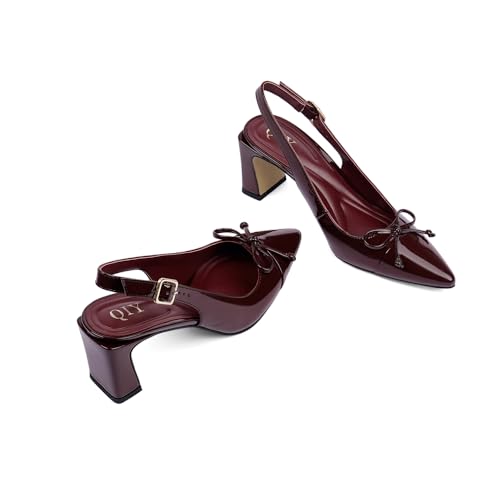 Image of QIY Womens Pumps Chunky Heel Pointed Toe Slingback Heels for Women