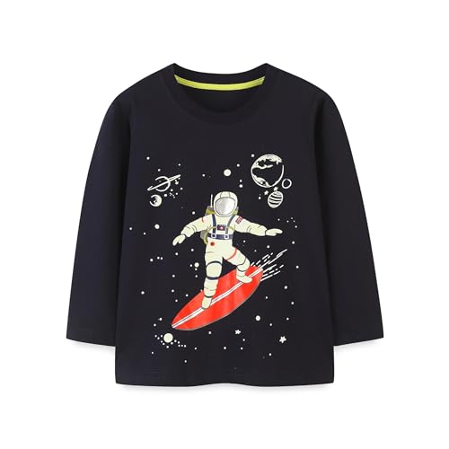 Meufam Unisex Kids Astronaut Planet Print Luminous Sweatshirts Long Sleeve Crewneck Pullover Winter Warm Shirt Blouse Tops