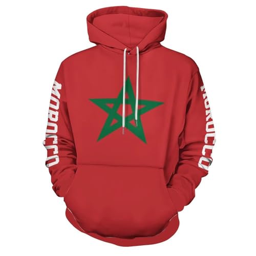 Sweat &agrave; capuche drapeau marocain rouge bordeaux pull manches longues homme femme mode d&eacute;contract&eacute;e