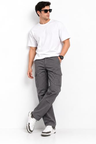 Image of Vogaan Men Cotton Linen Blend Cargo Pants | Mid Rise Regular Fit Casual Trousers | Multi Pocket Utility Bottom Wear | Comfortable Breathable Fabric Travel Outdoor Styling