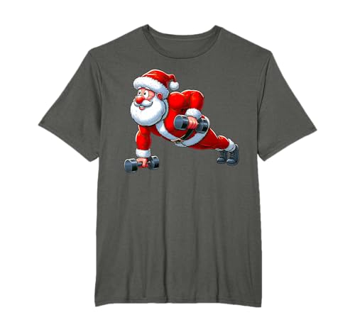 Santa Doing Push-Ups, salle de sport, entraînement physique, Noël T-Shirt