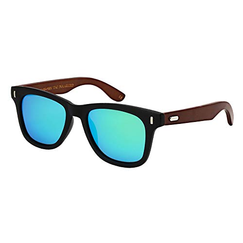 Edge I-Wear Horned Rim Wooden Bamboo Sunglasses w/Polarized Mirrored Lenses 540845BM-PRV