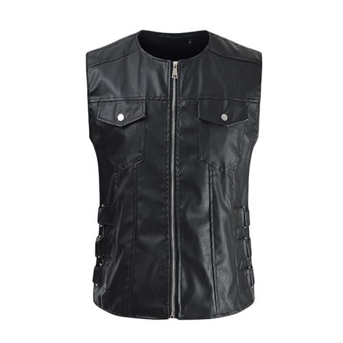 Black Leather Motorcycle Vest for Men 2025 Fashion Dressy Waistcoat with Pockets Full Zip Winter Outfits Outdoor