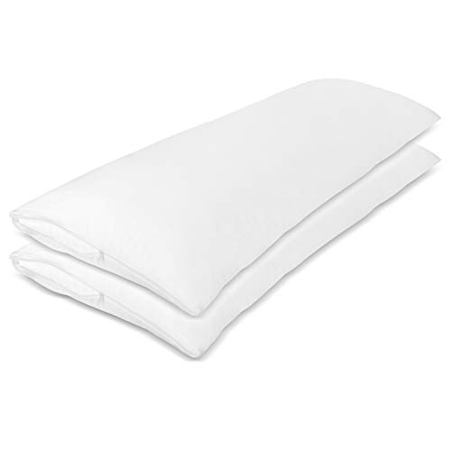 CIRCLESHOME Body Pillow Protectors 100% Cotton, Extra Long Pillowcase with Zipper, Hypoallergenic & Breathable â€“ Jumbo Body Size 20x55 Inches (2 Pack) White