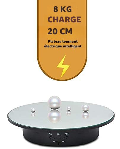 Plateau Tournant Lumineux 25 Cm - Support Rotatif 360° Pour Bijoux, Montres Et Objets Décoratifs - Charge Max 25 Kg - Vitesse Réglable - Idéal Vitrine Et Vidéo