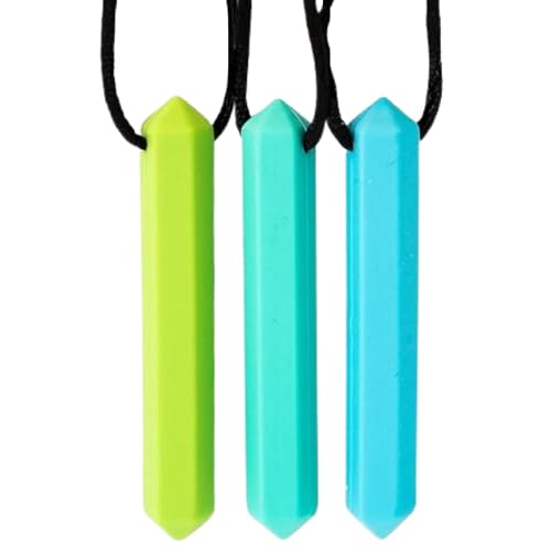 Collier à Mâcher TDAH Adulte | Objet Anti Stress Sensoriel Enfant Adulte | 3 Fidget Toys TDAH | Materiel DYS Autisme, aide à la Concentration | Collier Anti-Tabac | Bleu Vert Turquoise