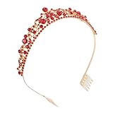 MAGICLULU Tocado de Novia Gemas de Imitación Rojos, Diadema de Aleación Ajustable para Boda, Accesorio Cabello de Fiesta Formal, Joyas para Tocados de Boda, Diadema Elegante para Mujer